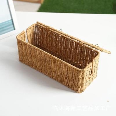 Hand-Woven Imitation Rattan Cable Organizer Box Well-ventilated 2/3/5 Open Slot Desktop Cable Management Box Rustic Style