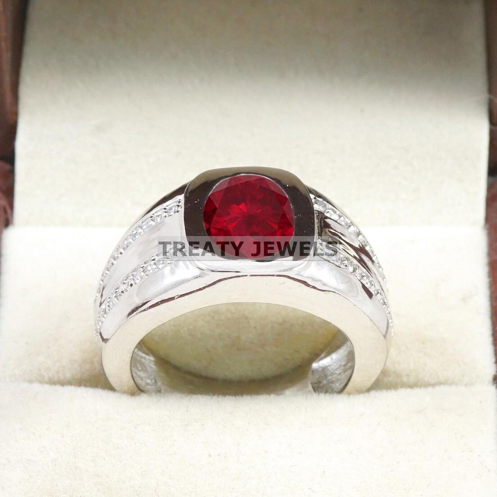 Ruby Oval Cut Gemstone With 925 Sterling Silver Ring For Men's #B548 JL375686406833