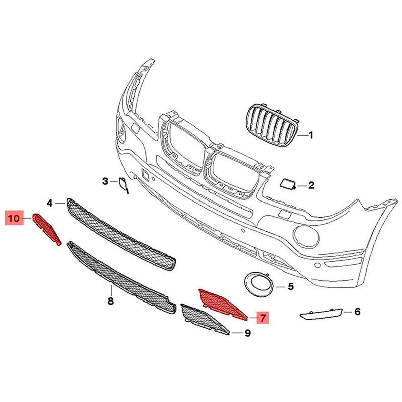 For BMW X3 E83 2007 2008 2009 2010 Car Front Bumper Lower Grille Trim Cover Lid Cap 51113416205 51113416206