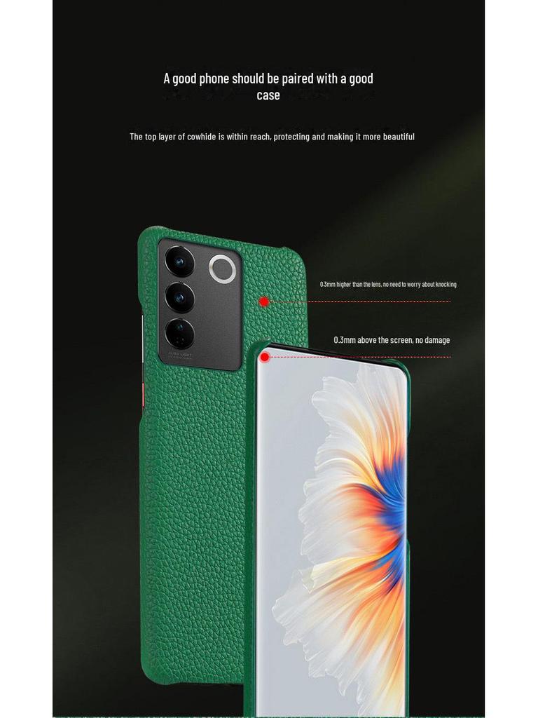 Vivo Nex3 Genuine Leather Half-Cover Protective Case with Litchi Pattern