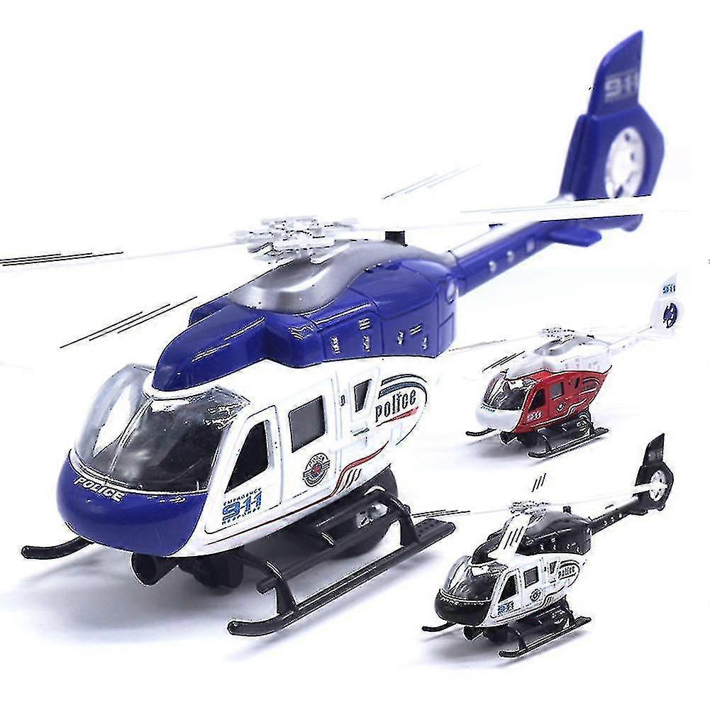 New Realistic Police Helicopter Plane Pull Back Led Music Model Kids Toy Collection/YY