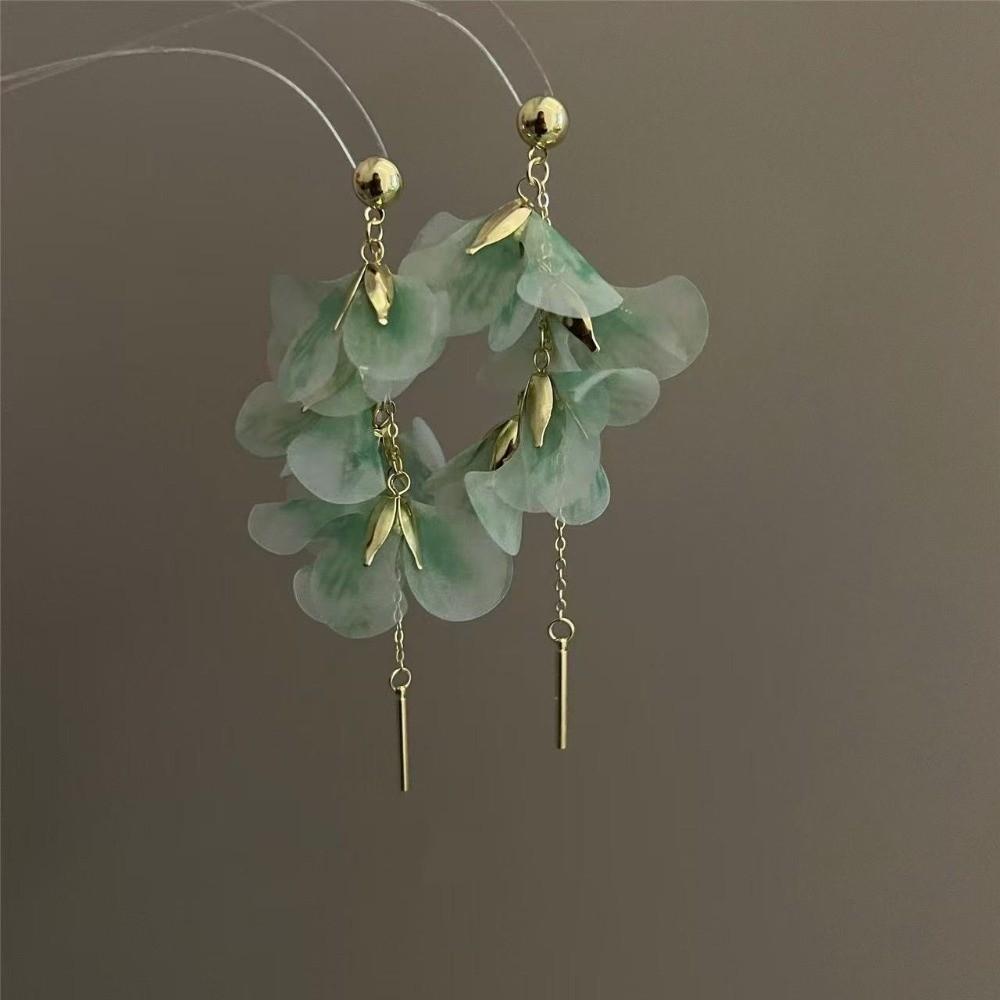 Organza Flower Earrings Sweet Yarn Mesh Earrings Fashion Long Tassel Earrings  Women