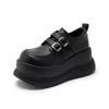 Platform Loafers Women's 2025 Spring New Versatile Small Inner Height Increase Women's Shoes Black British Style Small Leather Shoes