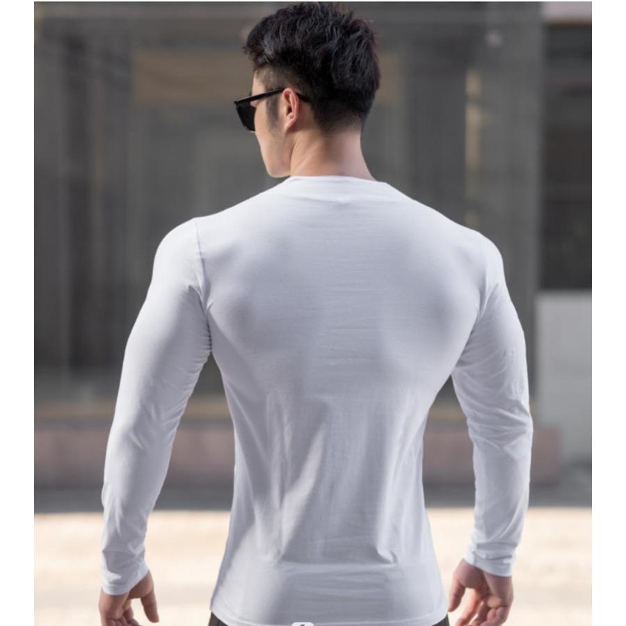 Svalové pánské sportovní tričko fitness větší velikosti Pánské elastické bavlněné podzimní polokošile s výstřihem do V s dlouhým rukávem