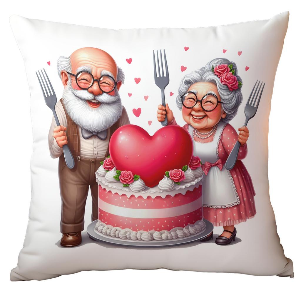 New Valentine's Day Pillow Cover Fun Watercolor Valentine's Day Old Couple Push Cover Home Cushion Cover