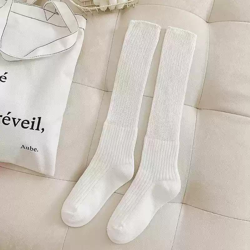 Solid Color Long Socks Stockings Women Jk Japan Style High School Girls Knee Socks Knit Cotton Autumn Winter Warm Socks Stocking