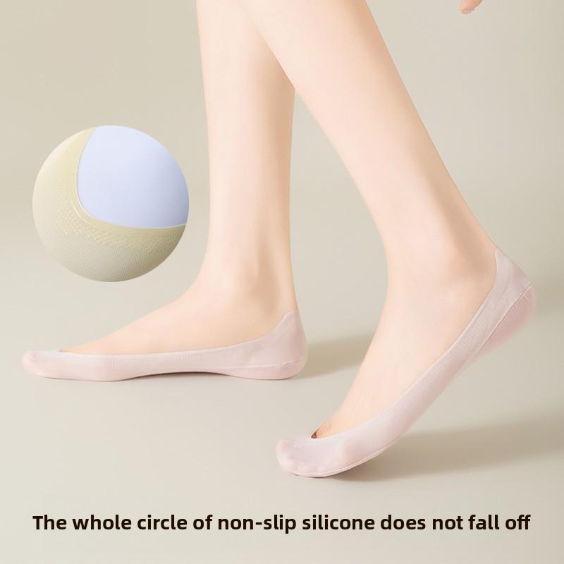 5 Pairs of Women's Summer Thin Ice Silk Cotton Breathable Heel Shallow Mouth Invisible Boat Socks