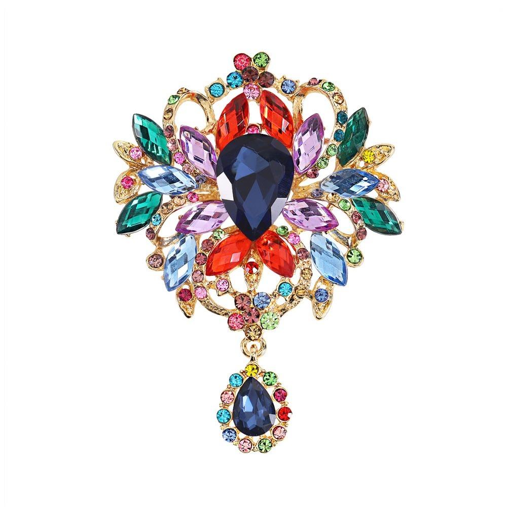 Large Crystal Rhinestone Brooch Water-drop Dangle Brooch Elegant Crystal Brooch Evening Gown