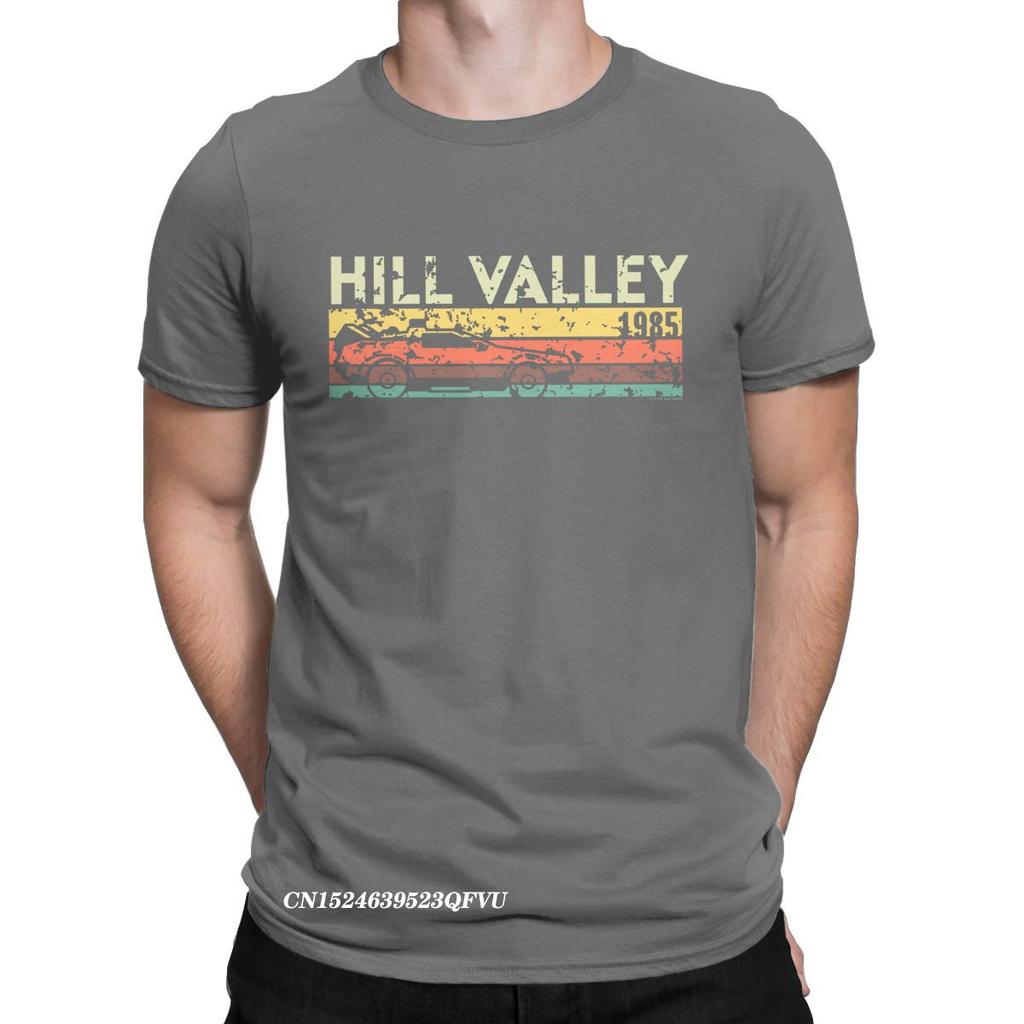 Hill Valley 1985 Tee Shirt Men Tops T Shirts Doc Brown Marty Delorean Time Travel Movie BTTF Tees Plus Size