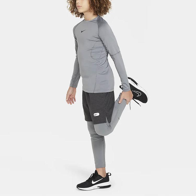 Nike Pro Dri-FIT Solid Mid-Rise Loose Straight Leg Leggings Kids Leggings Smoke-Gray FJ6821-084