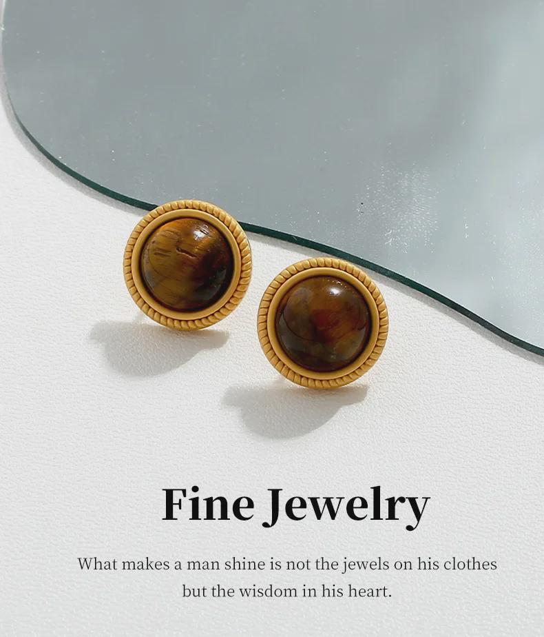 Cercei din Aur Mat de 18K, Ochi de Tigru Maro și Argint Sterling - Stil Palat, Modă High-End