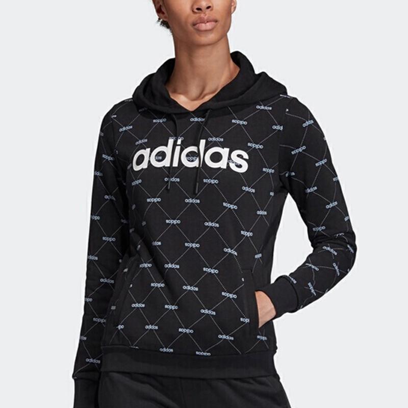 Adidas Neo Logo Printed American Style Casual Hoodie Women Hoodies Black EI6255