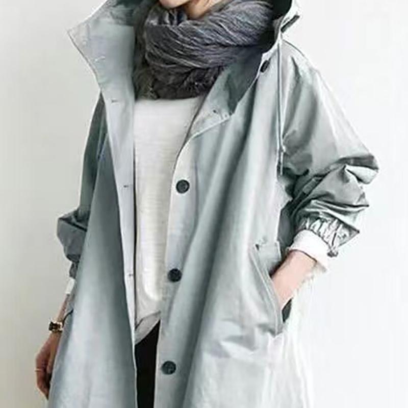 Modne damskie kurtki jesienne Outdoor wodoodporne swobodne luźne z kapturem wiatroszczelne kurtki wspinaczkowe w jednolitym kolorze płaszcze