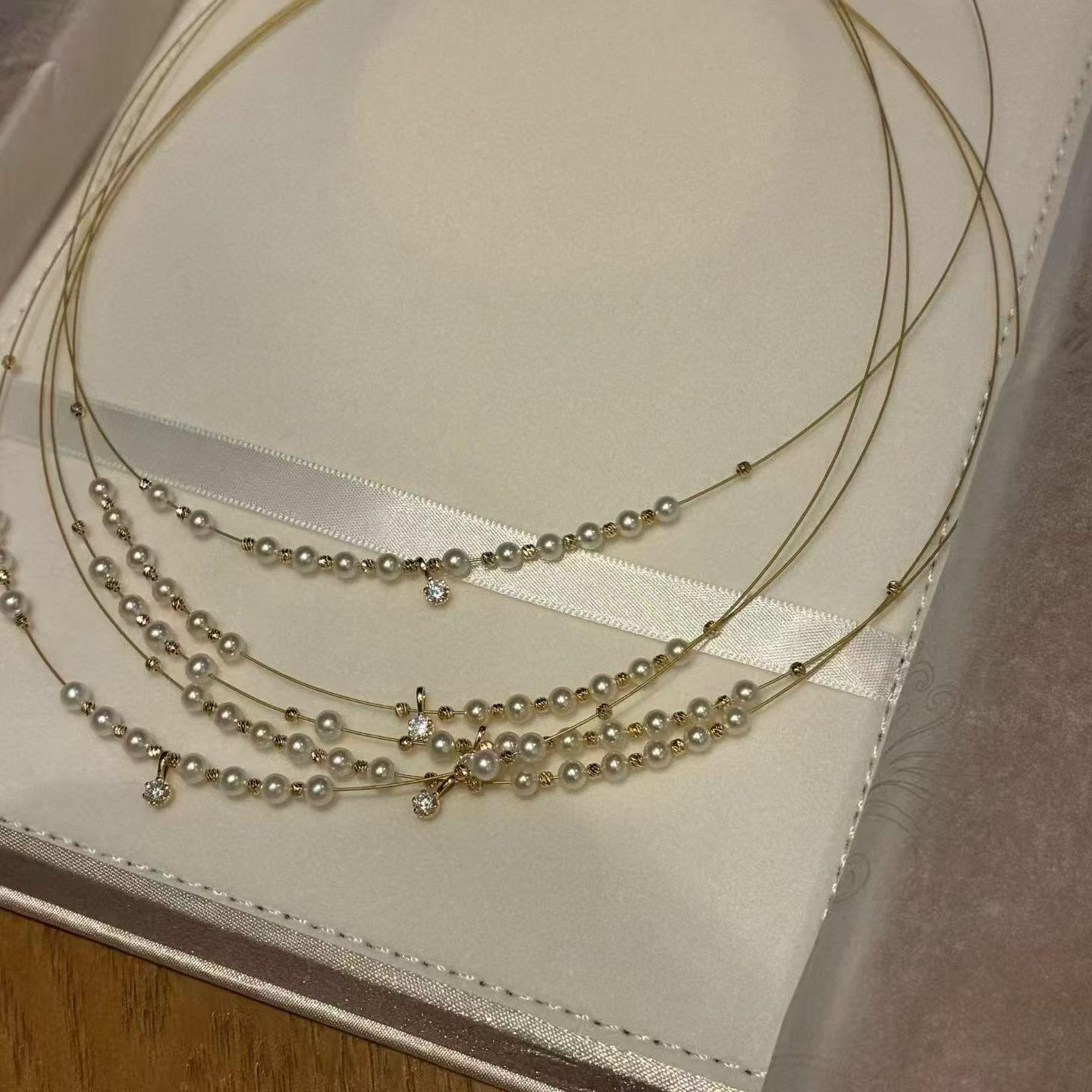 Elegant Pearl & Diamond Adjustable Necklace with Freshwater Pearls – Perfect Gift for Women Gold-plated Version