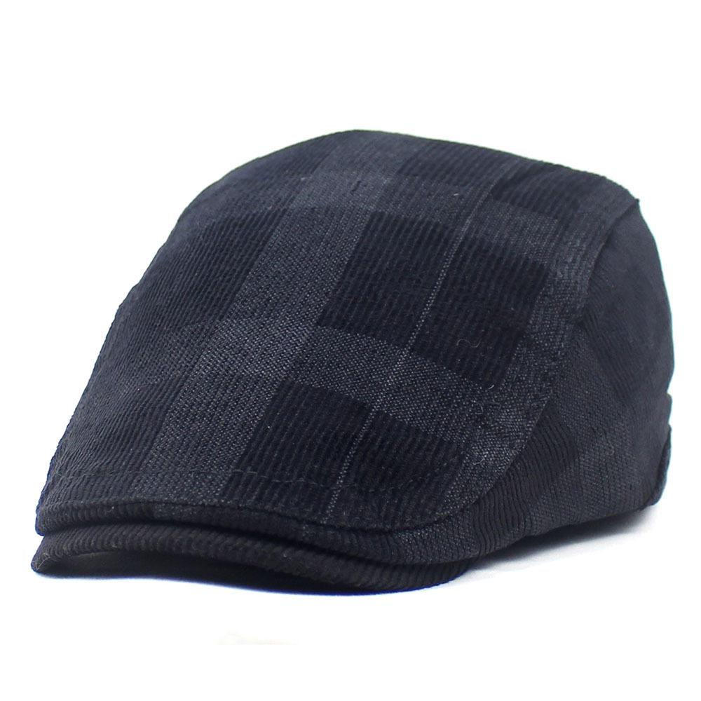 Autumn and winter new beret men's and women's cap retro plaid hat cotton curved brim hat