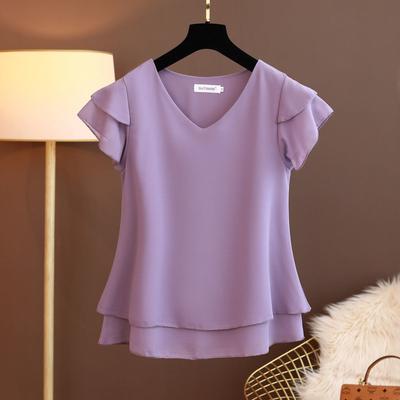 Summer Women Blouse V-Neck Chiffon Shirt Loose Female Short Sleeve Blouse Oversized Shirts Womens Tops
