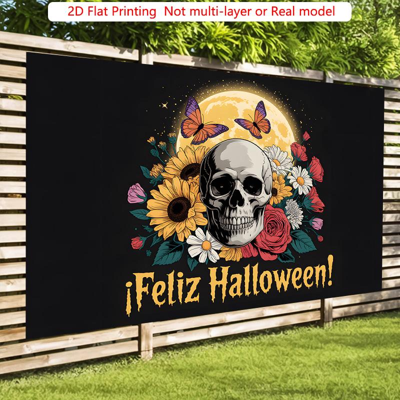 Fondo de Fiesta Halloween Floral Rosa Mariposa Calavera Espeluznante Plano Girasol Cabina de Fotos Decoración Fiesta Decoración