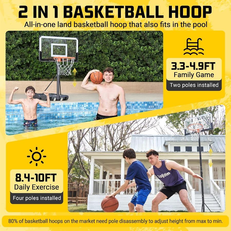 Portable Basketball Hoop Outdoor 3.310FT 5sRapidAdjustable with Shatterproof Backboard 40 44 inch Enlarged Base for and Adults