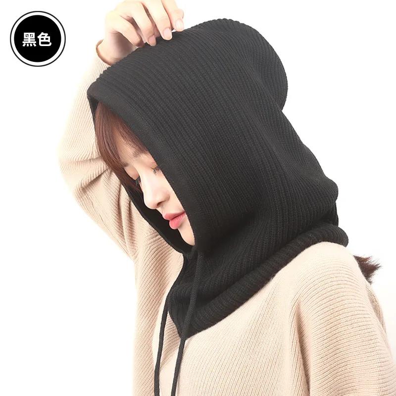 

Женская зимняя шапка, женский вязаный шарф с капюшоном для женщин, ветрозащитная теплая шерстяная шапка чёрный