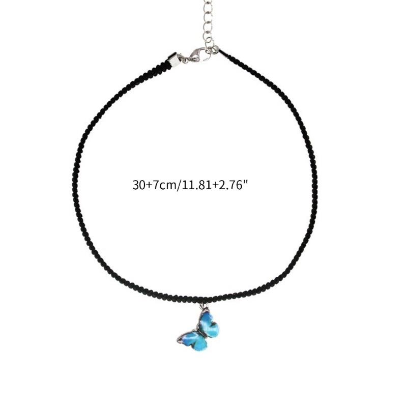 Butterfly Pendant Necklace Dainty Collarbone Chain for Girls Black Rope Butterfly Statement Necklace Eye-catching Gift