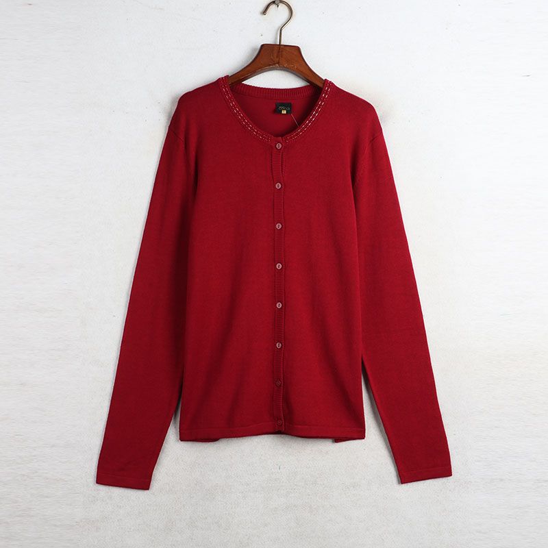 Fall Sunshine House New Arrival Export European and American plus Size Women's Clothes round Neck Bead Long Sleeves Knitwear Cardigan Sweater Outwear