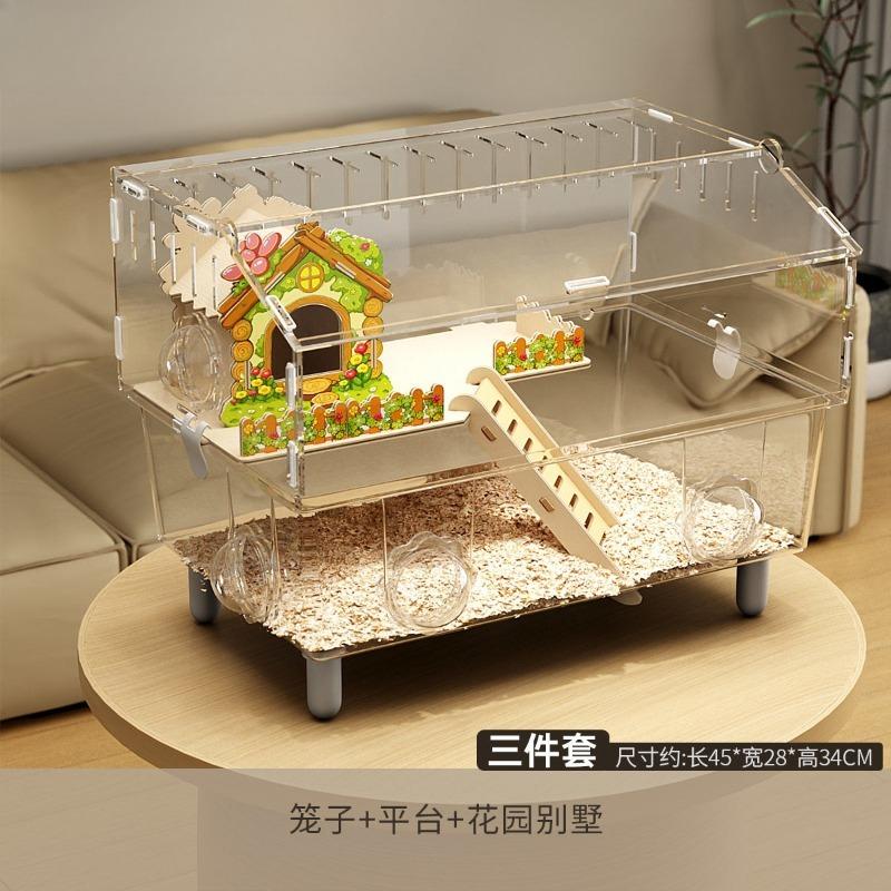 Luxury Villa Acrylic Transparent Hamster Cage Chew-Proof Escape-Proof Spacious Golden Hamster Habitat with Exercise Wheel