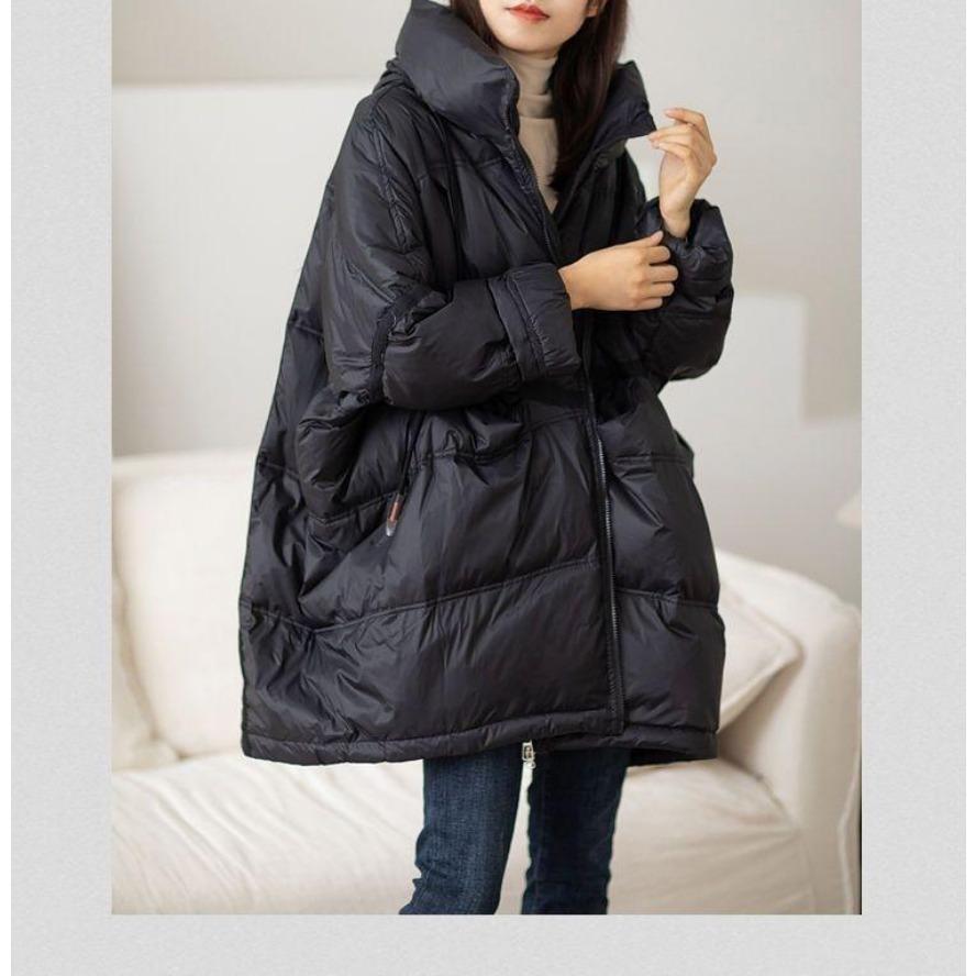 Women White Duck Down Jacket Casual Loose Over Size Autumn Winter Warm Outwear with Hood Korean Style Coat
