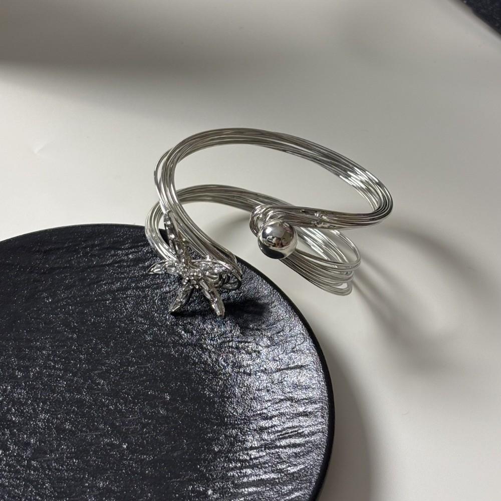 Irregular Starfish Cuff Bracelets Rhinestone Crystal Starfish Bangles Star Armband Arm Chain  Beach