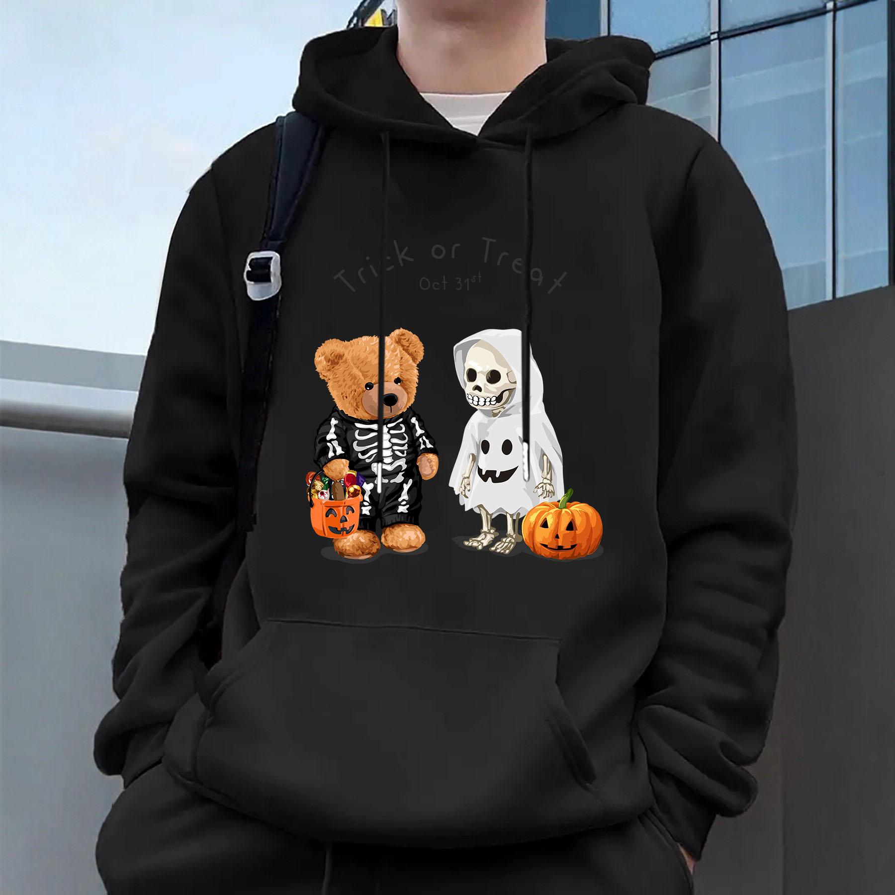 

Хэллоуинский медведь Мужские повседневные худи флис хип-хоп 250г/м² однотонный пуловер толстовка мужская спортивная одежда одежда толстовка мужская одежда S темно серый