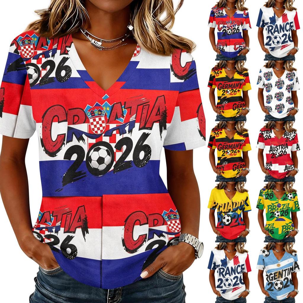 Womens Casual V Neck Pullover Short Sleeve Top Soccer Print Summer Tee Shirt Lightweight Comfortable Soft Fabric