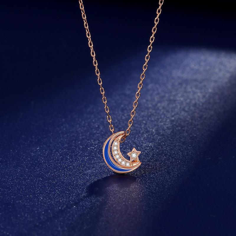 Romantic Galaxy Necklace Women's Versatile Light Luxury Niche Design Sense A Three-Belt Star and Moon Pendant