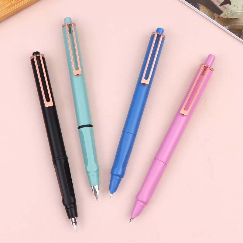 New New Retractable Press Type Fountain Pen Color Pen Body Notched Ink Pen Calligraphy Practice Exchangeable Ink Writing Pen