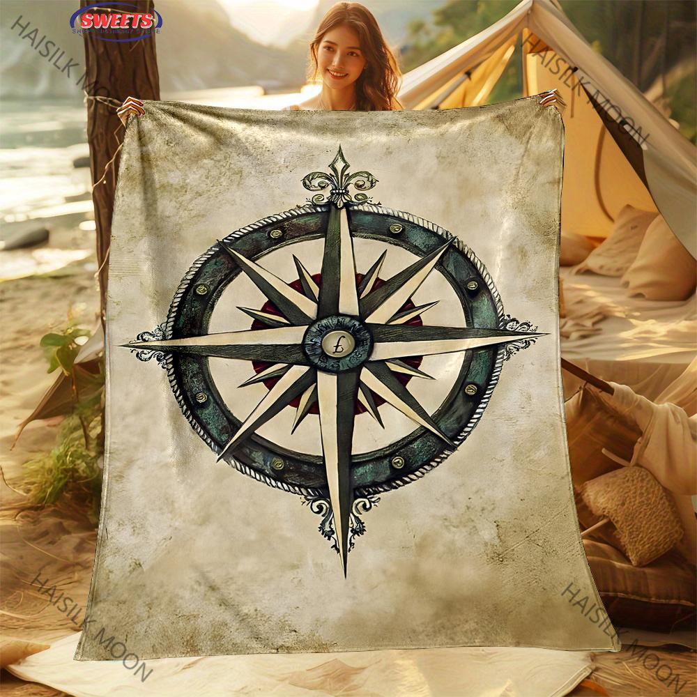 3D Vintage Compass World Map Print Blanket for Couches,Soft Cozy Blanket, Lightweight Fuzzy Warm Throws for Family Friends, Gift
