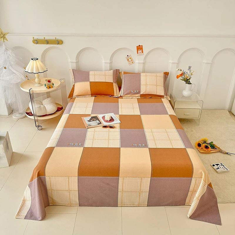 3Pcs Romantic Love Heart Pattern Bed Sheet Set Geometric Printed Thickened Bedspread with Pillowcases Soft Cotton Bedding Set