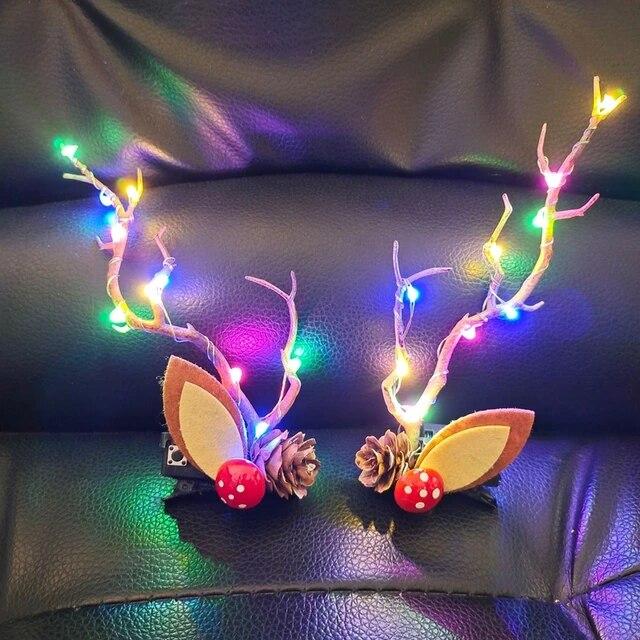 LED-Weihnachtsgeweih-Kopfbedeckung für Frauen und Mädchen, leuchtende Elchhorn-Haarspange, Weihnachtsgeschenk, Elch-Kopfbedeckung mit Lichtern, Navidad-Dekoration