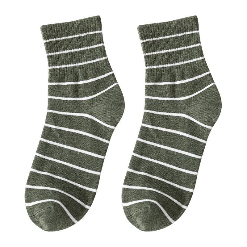 Striped Socks Children S Korean Trendy Versatile Pure Cotton Japanese Men S Medium Stockings Cotton Socks One size темно-зеленого