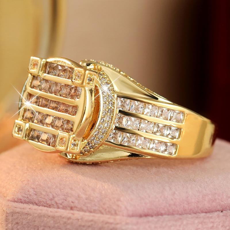 Luxury Inlaid White CZ Women's Ring Elegant Gold Color Geometry Daily Wear Party Jewelry Anniversary Gift