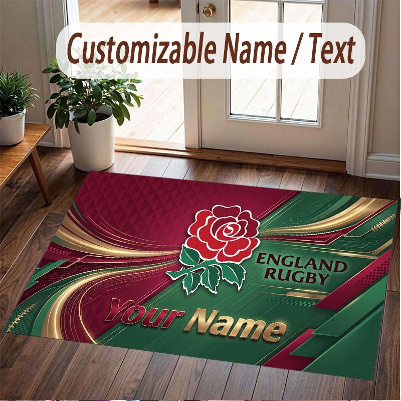 Custom Rug England Rugby Pattern Print Name Text Soft Non‑Slip Floor Carpet for Home Indoor Decoration