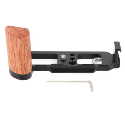 Camera LShape Quick Release Plate Plate Wood Handle with Cold Shoe Port for Fuji X100V