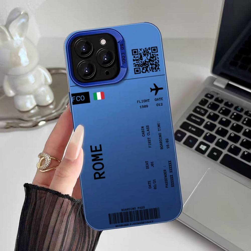 

Italy Plane Travel Ticket Phone Case For iPhone 16 15 14 13 12 11 Plus Pro Max multicolor Aurora laser Shockproof Funda Cover iPhone11