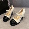 Pearl Embellished Mary Jane Flat Heels Women's Shoes Spring 2025 Leisure Round Toe Rubber Outsole Comfortable Inner Heightening