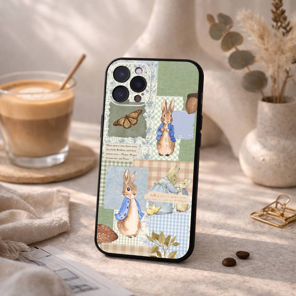 Cute P-Peter Rabbit Phone Case For iPhone17,16,15,14,13,12,Plus,Pro Max, 5G Others Soft Black Cover iPhone14Plus