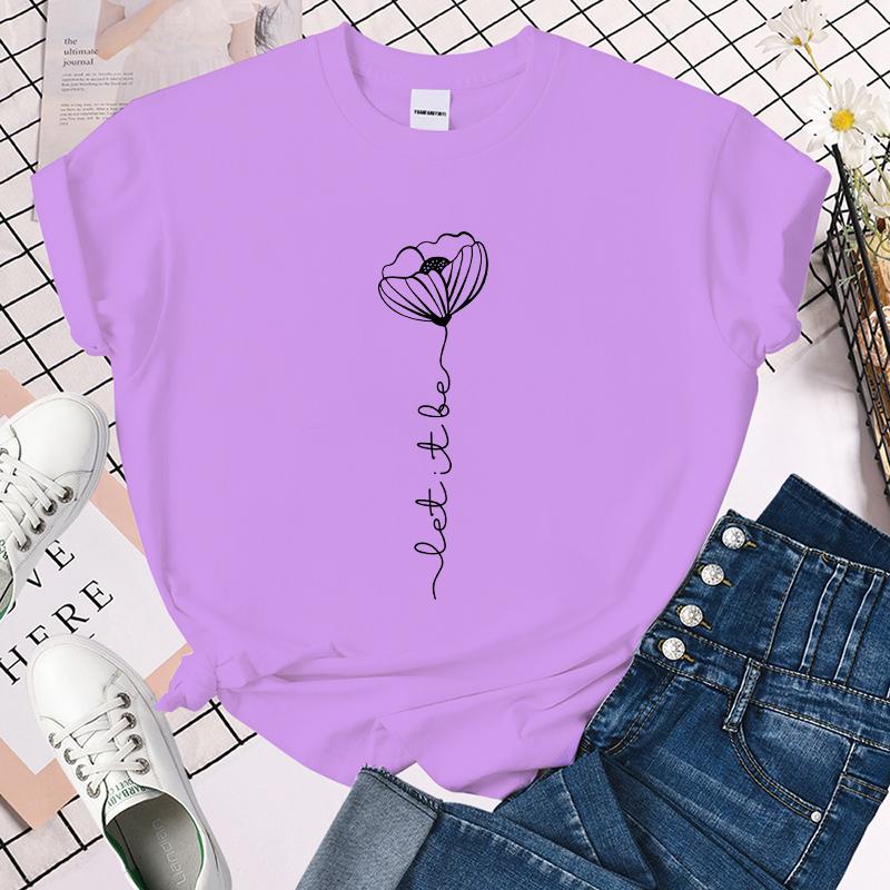 (Premium T-shirt)Hot Sales Let It Be Flower T Shirts Women Summer Cool Short Sleeves Personality Harajuku T-Shirt