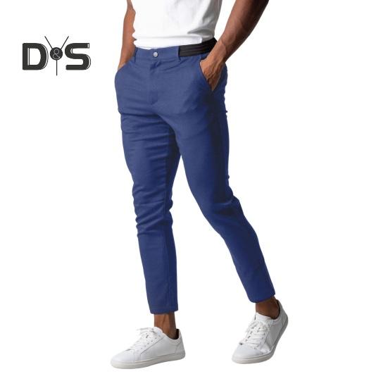 

Мужские брюки с эластичной талией и пуговицами на молнии с карманами, облегающие однотонные мягкие дышащие деловые деловые длинные брюки S темно-синий