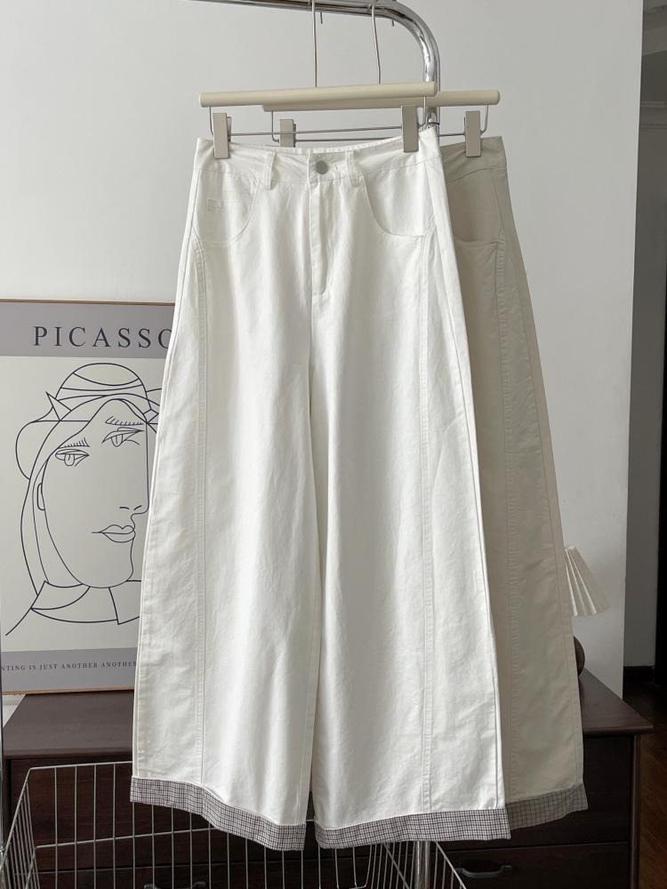 

Women s Plus Size High-Waisted Wide-Leg Curved Hem Pants - Pear Shape Slimming, Long Casual Versatile Style Medium белый