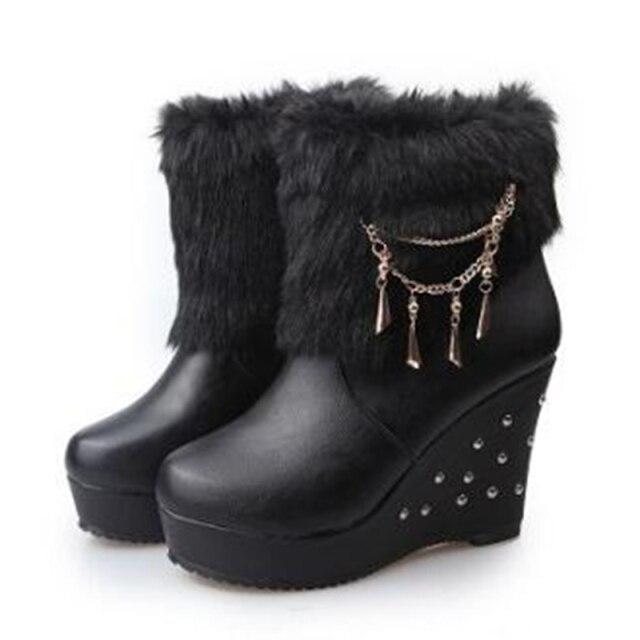 Cuña Botas de Mujer Con Cuentas Zapatos de Invierno De Mujer Plataforma  Zapatos de Piel Cálida Mujer Tobillo Botas de Nieve comprar a buen precio —  entrega gratuita, reseñas reales con fotos —