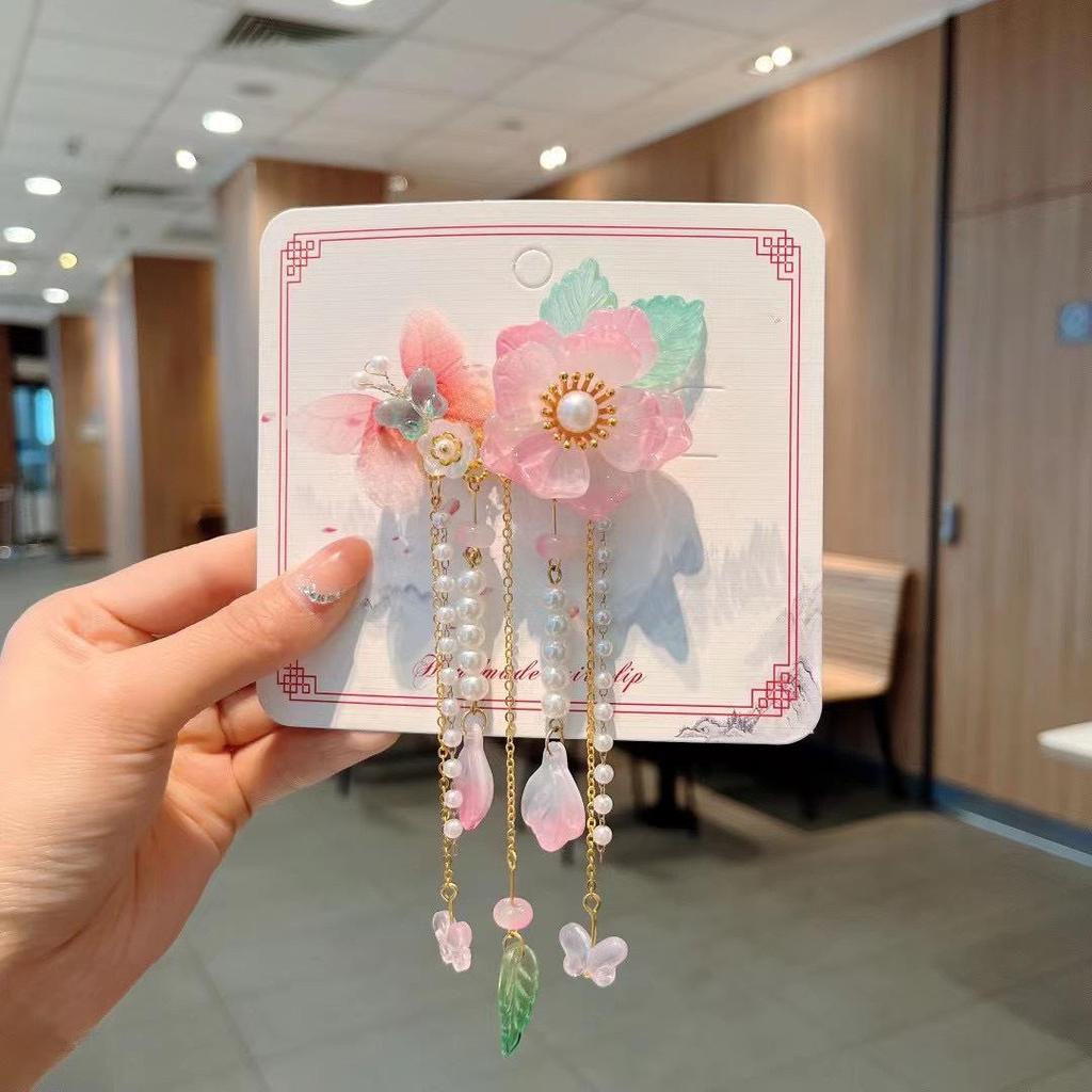 Ancient Style Children's Hanfu Hairpin with Tassel and Forehead Chain