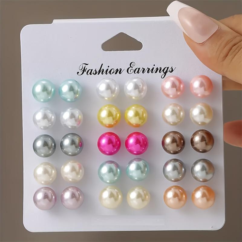 15 Pairs Elegant Colored Imitation Zircon Stud Earrings Korean Charm Ball Bead Earrings Women's High-end Banquet Zircon Gifts