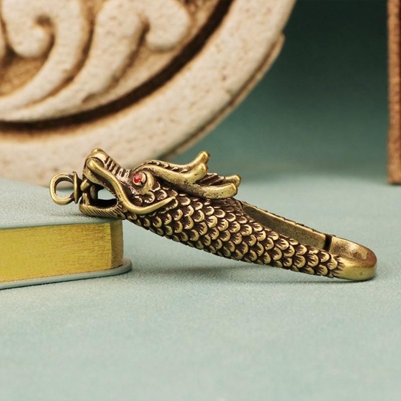 Set of 2 Dragon Head Keychain Solid Brass Carabiner Clip Key Holder Bag Charm Unisex Jewelry Making Accessories