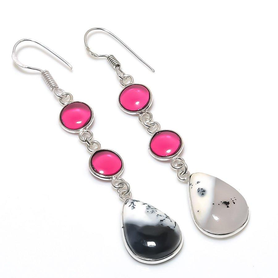 

Подарочные серьги из серебра 925 пробы с натуральным дендритовым опалом и рубиллитом 2,68 дюйма y7I25